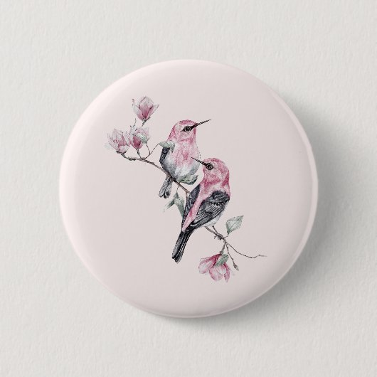 Roze en zwarte vogels op een boomtak ronde button 5,7 cm (Voorkant)