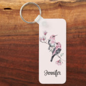 Roze en zwarte vogels op een boomtak sleutelhanger (Voorkant)