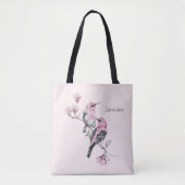Roze en zwarte vogels op een boomtak tote bag (Voorkant)
