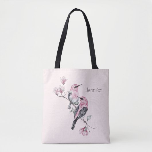 Roze en zwarte vogels op een boomtak tote bag (Voorkant)
