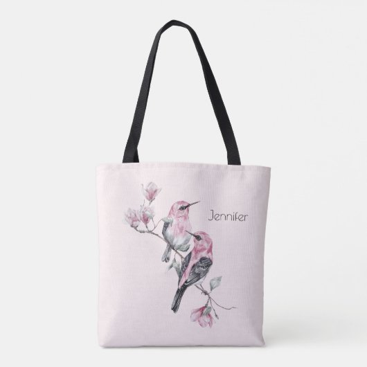 Roze en zwarte vogels op een boomtak tote bag (Achterkant)