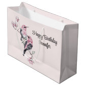 Roze en zwarte vogels op een boomtak Verjaardag Groot Cadeauzakje (Voorkant Gekanteld)