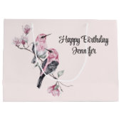 Roze en zwarte vogels op een boomtak Verjaardag Groot Cadeauzakje (Achterkant)