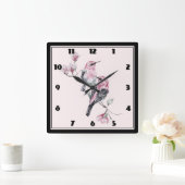 Roze en zwarte vogels op een boomtak vierkante klok (Huis)