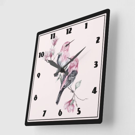 Roze en zwarte vogels op een boomtak vierkante klok (Hoek)