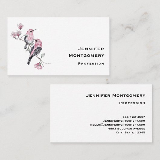 Roze en zwarte vogels op een boomtak visitekaartje (Voorkant / Achterkant)