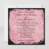 Roze en zwarte vogelvogels op Linen Invite Kaart (Achterkant)