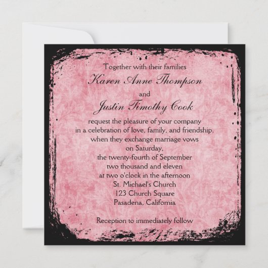 Roze en zwarte vogelvogels op Linen Invite Kaart (Achterkant)