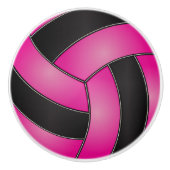 Roze en zwarte volleybal keramische knop (Voorkant)