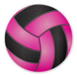 Roze en zwarte volleybal keramische knop
