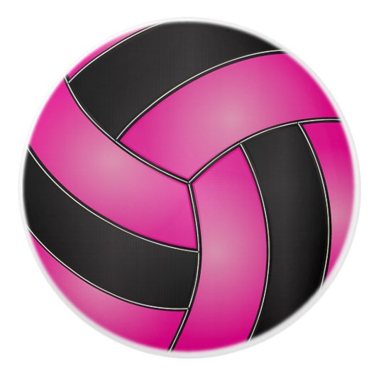 Roze en zwarte volleybal keramische knop (Voorkant)