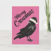 Roze en zwarte vrolijke Crowmas gevouwen kerst Kaa Feestdagen Kaart (Voorkant)