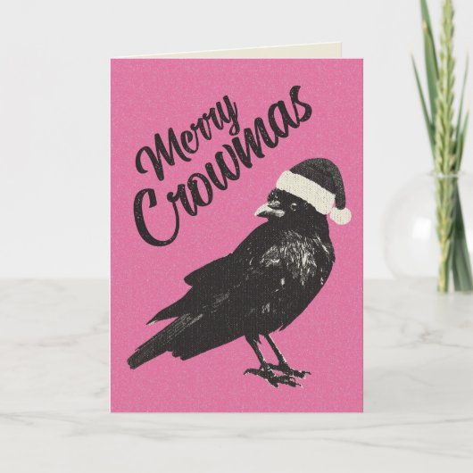 Roze en zwarte vrolijke Crowmas gevouwen kerst Kaa Feestdagen Kaart (Voorkant)
