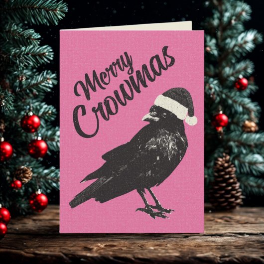 Roze en zwarte vrolijke Crowmas gevouwen kerst Kaa Feestdagen Kaart