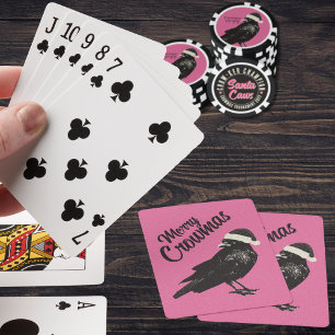 Roze en Zwarte Vrolijke Kroon Kerstvakantie Pokerkaarten
