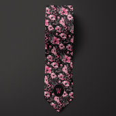 Roze en Zwarte Waterverf Floral Monogram Stropdas