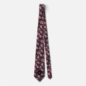 Roze en Zwarte Waterverf Floral Monogram Stropdas (Voorkant)