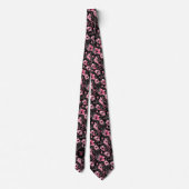 Roze en Zwarte Waterverf Floral Monogram Stropdas (Achterkant)