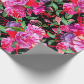 Roze en zwarte Waterverf Fuchsia bloeit Cadeaupapier (Hoek)