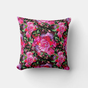 Roze en zwarte Waterverf Fuchsia bloeit Kussen