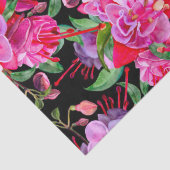 Roze en zwarte Waterverf Fuchsia bloeit Tissuepapier (Detail)