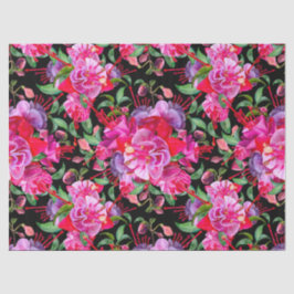 Roze en zwarte Waterverf Fuchsia bloeit Tissuepapier