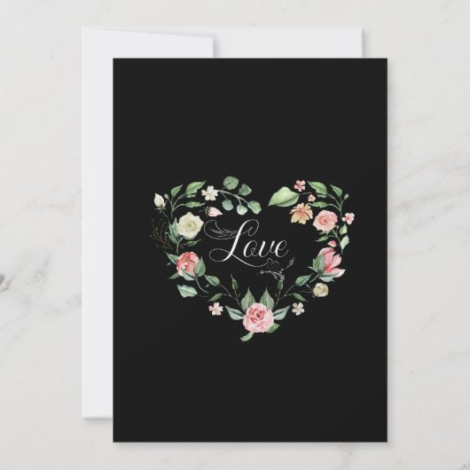 Roze en zwarte Waterverf Roos Floral Design Weddin Aankondiging (Achterkant)