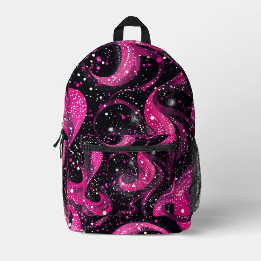 Roze en zwarte wervelingen bedrukte rugzak (Voorkant)
