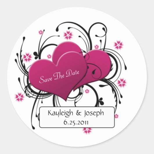 Roze en zwarte wervelingen Bewaar de datum Sticker (Voorkant)