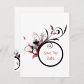 Roze en zwarte wervelingen redden de datum aankondigingskaart (Voorkant / Achterkant)