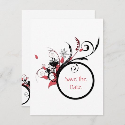 Roze en zwarte wervelingen redden de datum aankondigingskaart (Voorkant / Achterkant)