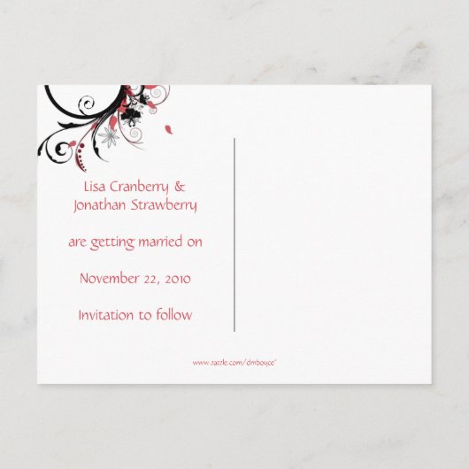 Roze en zwarte wervelingen redden de datum aankondigingskaart (Achterkant)