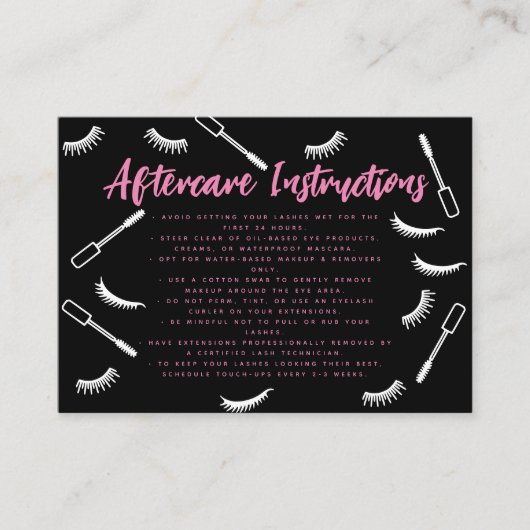Roze en zwarte wimpers wimperextensies nazorg visitekaartje (Voorkant)