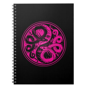 Roze en zwarte Yin Yang Chinese Dragons Notitieboek