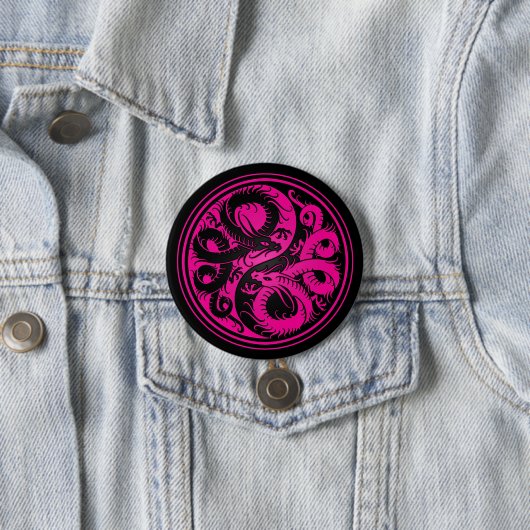 Roze en zwarte Yin Yang Chinese Dragons Ronde Button 7,6 Cm (In situ)