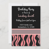 Roze en zwarte zebra Afdrukdag uitnodiging (Voorkant)