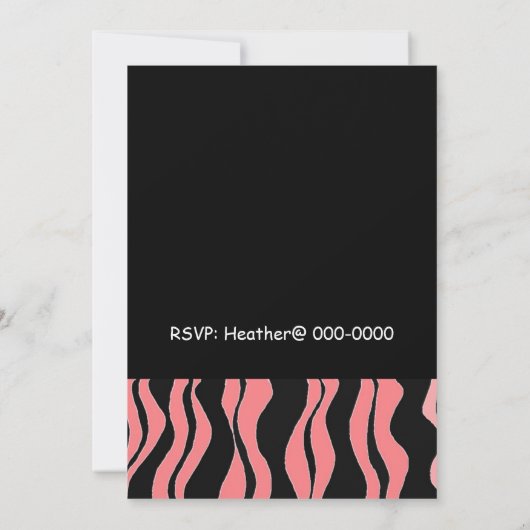 Roze en zwarte zebra Afdrukdag uitnodiging (Achterkant)