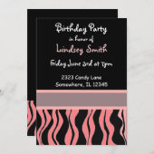 Roze en zwarte zebra Afdrukdag uitnodiging (Voorkant / Achterkant)