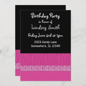 Roze en zwarte zebra Afdrukdag uitnodiging (Voorkant / Achterkant)