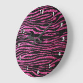 Roze en zwarte zebra Afdrukken (faux glitter) Grote Klok (Hoek)