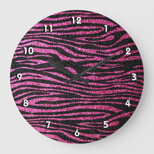 Roze en zwarte zebra Afdrukken (faux glitter) Grote Klok (Voorkant)