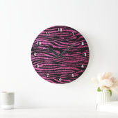 Roze en zwarte zebra Afdrukken (faux glitter) Grote Klok (Huis)