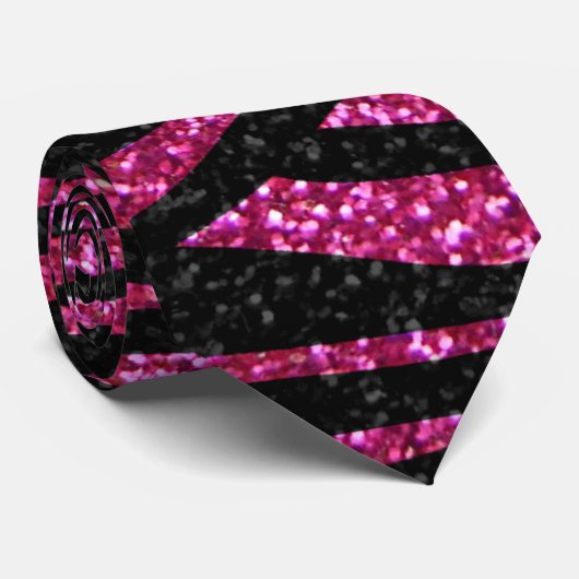 Roze en zwarte zebra Afdrukken (faux glitter) Stropdas (Opgerold)