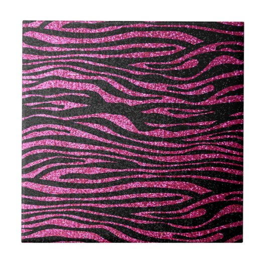 Roze en zwarte zebra Afdrukken (faux glitter) Tegeltje (Voorkant)