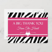 Roze en zwarte zebra Afdrukken Hartelijk dank voor Briefkaart (Voorkant / Achterkant)