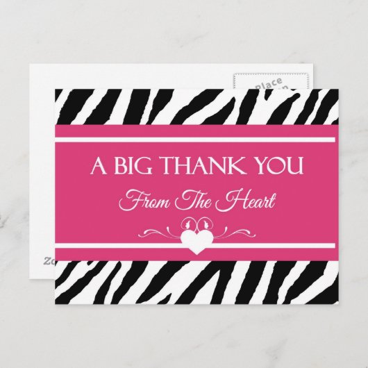 Roze en zwarte zebra Afdrukken Hartelijk dank voor Briefkaart (Voorkant / Achterkant)
