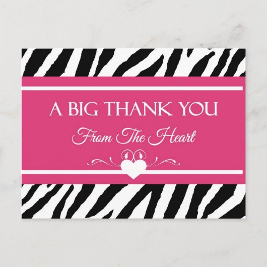 Roze en zwarte zebra Afdrukken Hartelijk dank voor Briefkaart (Voorkant)
