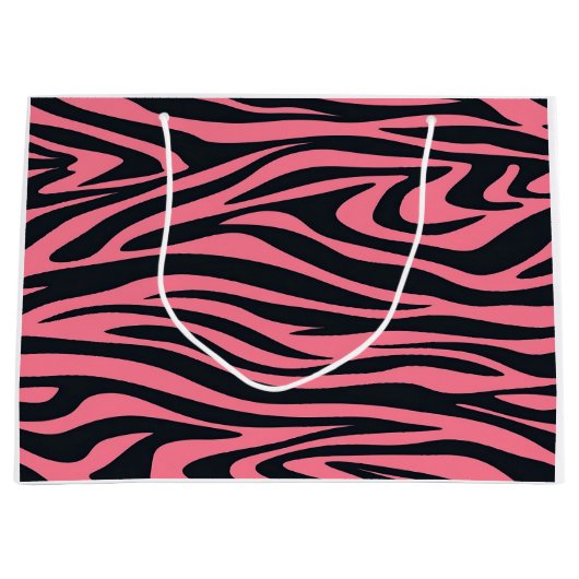 Roze en Zwarte Zebra Animal Print Gift Bag Groot Cadeauzakje (Voorkant)