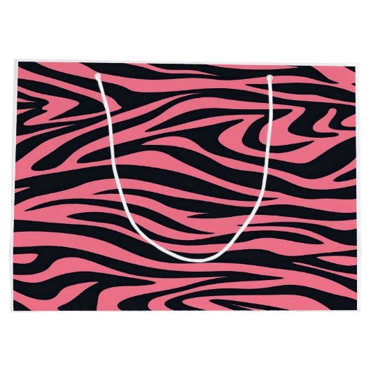 Roze en Zwarte Zebra Animal Print Gift Bag Groot Cadeauzakje (Achterkant)