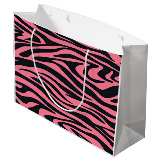 Roze en Zwarte Zebra Animal Print Gift Bag Groot Cadeauzakje (Achterkant Gekanteld)